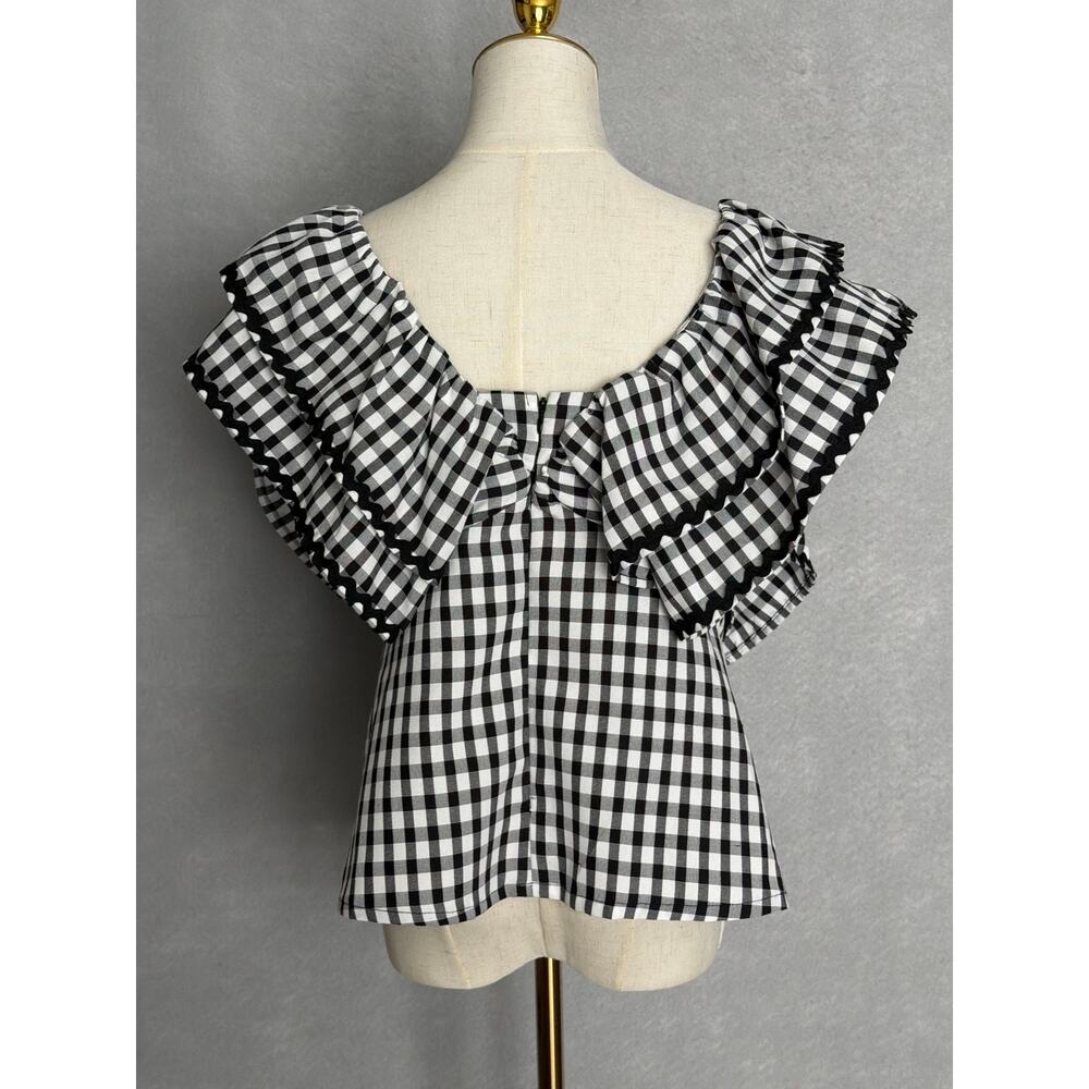 Sugarlips Gingham Top Exaggerated Collar with Bow Women's Medium NEW - Picture 6 of 11